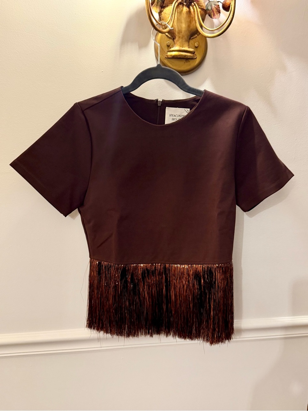 HYACINTH HOUSE :: NWT :: Bronze Metallic Fringe Short Sleeve Top - Picture 6 of 8